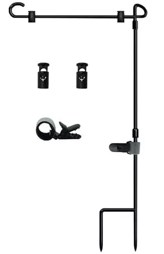 Garden Flag Pole Holder Stand with Clip and Spring Stoppers for Yard Garden