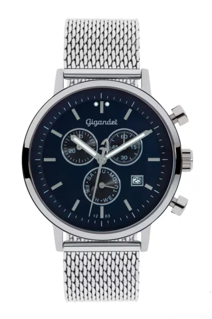 Gigandet Herren Chronograph Edelstahl Datum Blau Silber - Classico G6 - G6-013