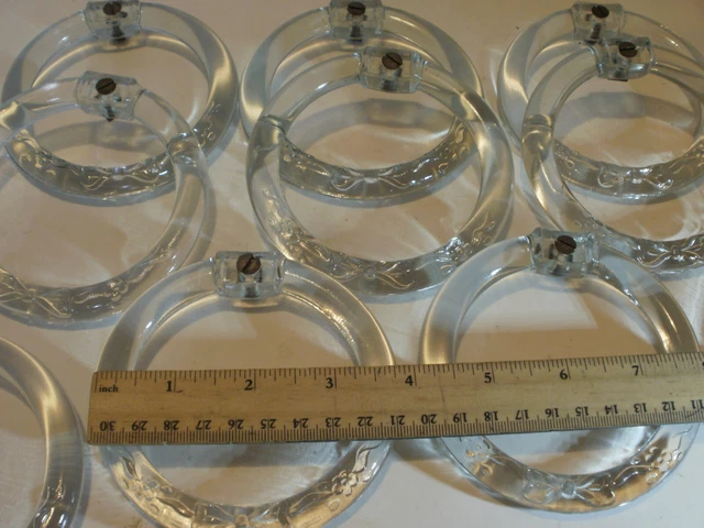Lot 10 5 Pair Antique Floral  CLEAR GLASS DRAPES CURTAIN RINGS TIE BACKS 5