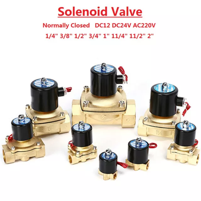 1/4" 3/8" 1/2"-2" Brass Normally Closed Solenoid Valve Water Air DC12/24V AC220V