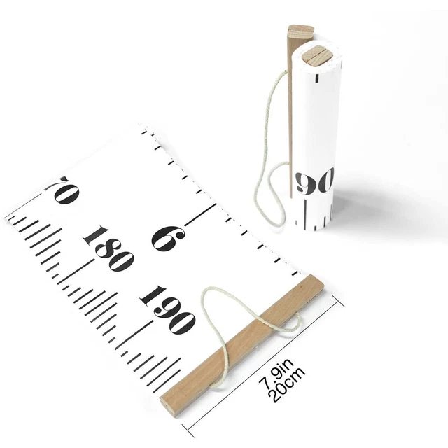Hanging Growth Chart, Height Measure Ruler Roll Up Wooden Canvas Growth Ruler