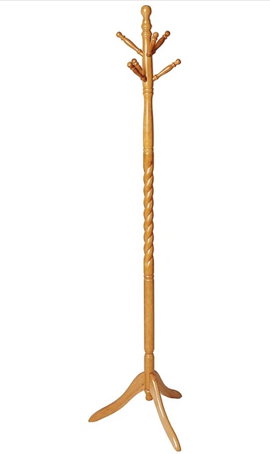 Oak Hall Tree Twist Design with 6 Hooks Hanger Wooden Coat & Hat Rack 71"