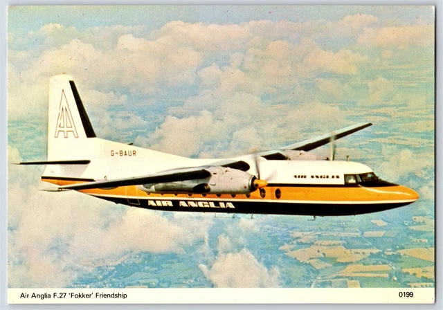 Airplane Postcard Air Anglia Airlines F-27 Fokker Friendship GBAUR In Flight BP5