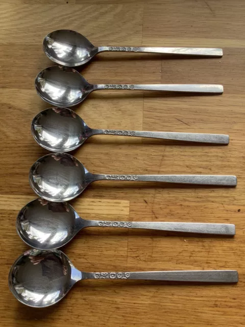 Vintage Viners Sheffield Stainless Steel Love Story Soupspoons X 6