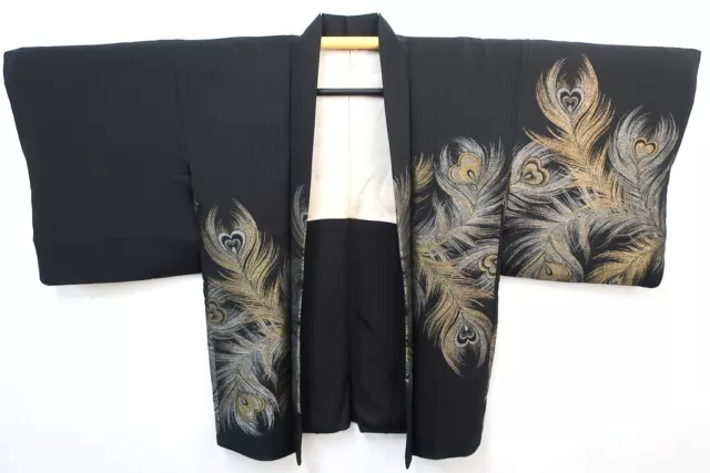 8834A5 Silk Vintage Japanese Kimono Haori Jacket Peacock feather 3
