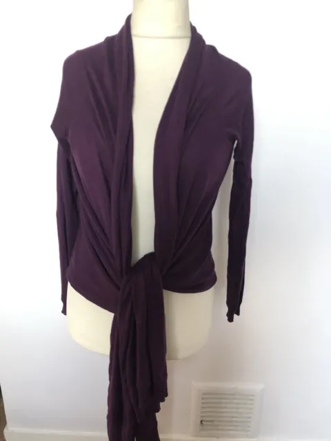 DKNY Purple Waterfall Drape Cardigan Open Front Tie Sz 8 Drape Cardigan Long