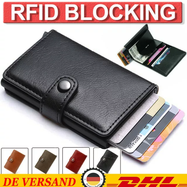 ✅Herren Kreditkartenetui RFID Schutz Mini Leder Geldbörse Geldbeutel Wallet DE~