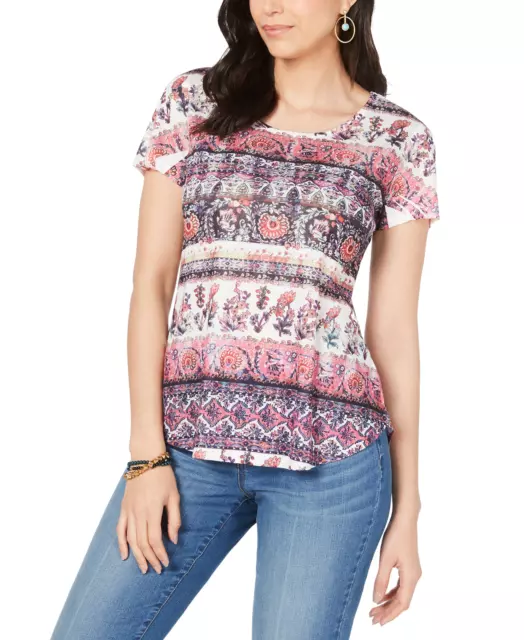 Style & Co Women's Petite Printed T-Shirt (Petite Small, Seven Lines)