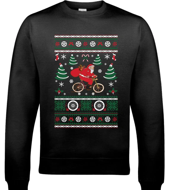 Cycling Santa Mens Funny Xmas Sweatshirt Cyclist Road Bike MTB Ugly Jumper D1