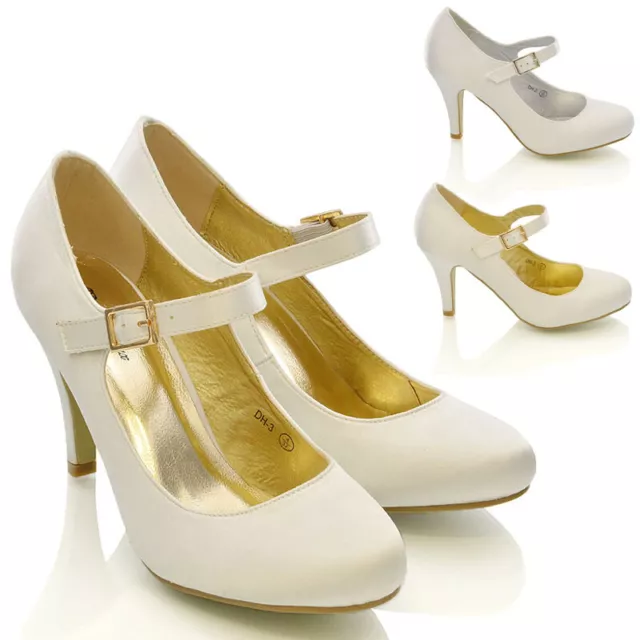 Womens Bridal Stiletto White Ivory Satin Ladies Heels Wedding Bridesmaid Shoes