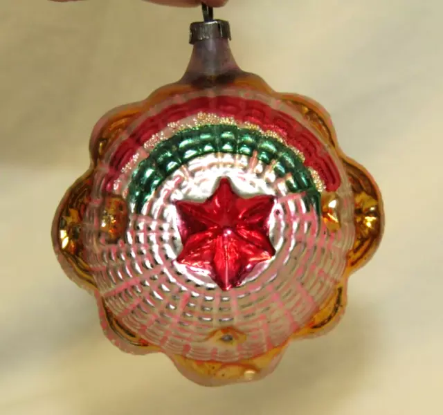 German Antique Pink Glass Double Sided Star Vintage Christmas Ornament 1930's