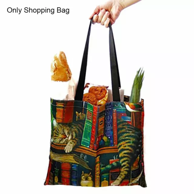 Linen Digital Print Shopping Bag With Handles Large Capacity Storage Organizer