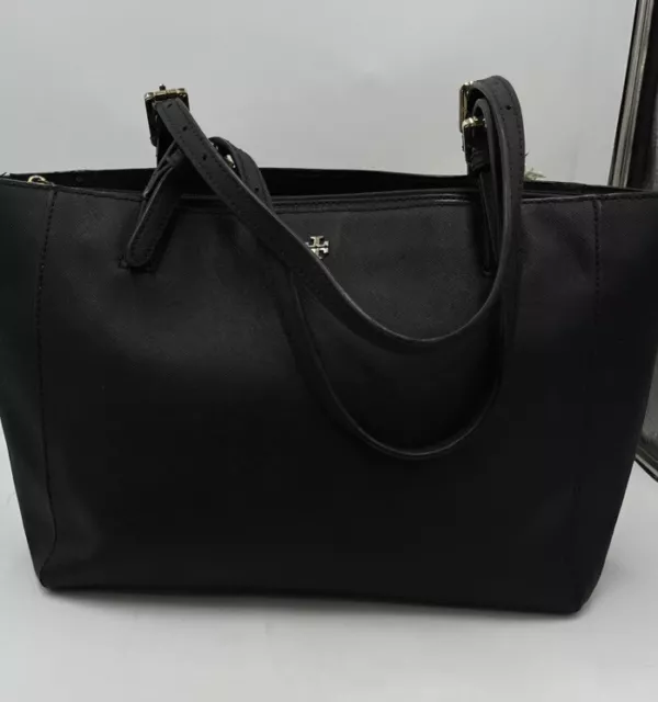 Tory Burch York Buckle Black Saffiano Leather Gold Tone Hardware Bucket Tote