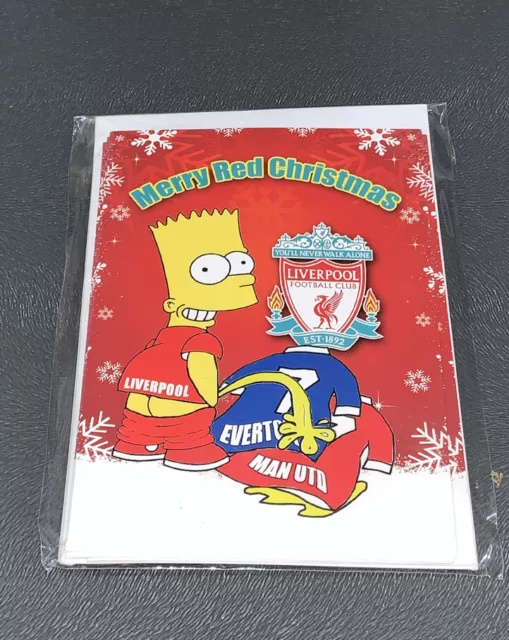 Pack Of 4 Liverpool FC Joke Christmas Cards. LFC Vs Everton & Man Utd. Simpsons
