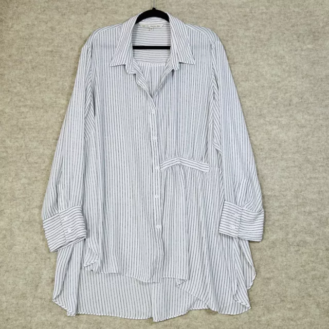 Rachel Roy Plus Sheer Pinstripe Button Long Sleeve Tunic Pleat Detail Womens 24