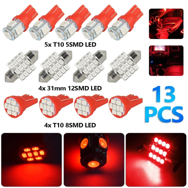 13Pcs LED Lights Interior Package Kit red Dome Map License Plate Lamp Bulbs US