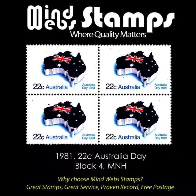 Australian Decimal Stamps 1981 22c Australia Day Flag, Block 4, MNH