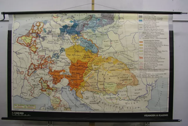 alte Schulwandkarte Österreich vs Preussen 1795 vintage wall map 194x123cm 1966