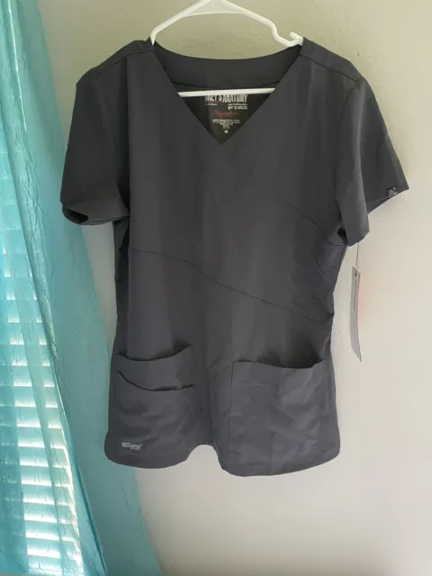 Womens Greys Anatomy by Barco Signature Gray Size Med Scrub Top Shirt RN# 50681