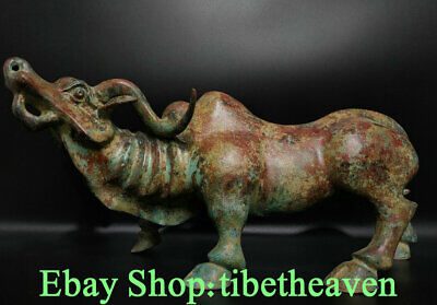 22.4“ Old Chinese Bronze Ware Dynasty Palace Bull Oxen Beast Statue Sculpture