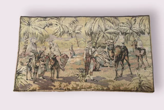 Vintage Middle Eastern Arab Traders Scene Wall Hanging Tapestry medieval 24x42in