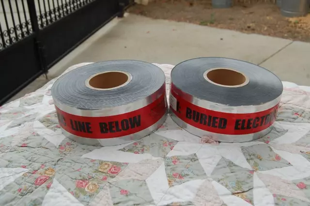 2 Rolls of  Detectable Tape " Caution Buried Electric Line Below" 3"x1000' Roll