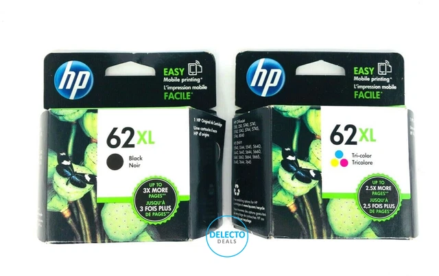 Genuine HP 62XL Black & Color Ink Cartridges (2-Pack) NEW SEALED Boxes 1/2023