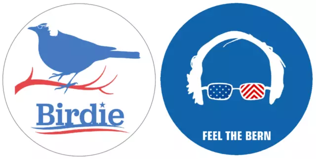 Set of 2 Bernie Sanders - Birdie Feel The Bern - Circle Stickers 3" x 3"