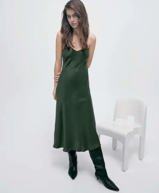 Silk Laundry Slip Dress 90's Cedar Green Size Small Midi