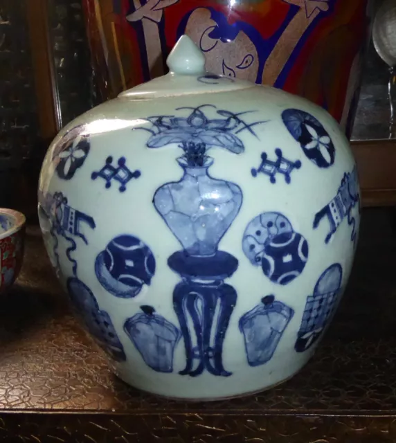 Pot à gingembre en porcelaine CHINE blanc bleu XIXe