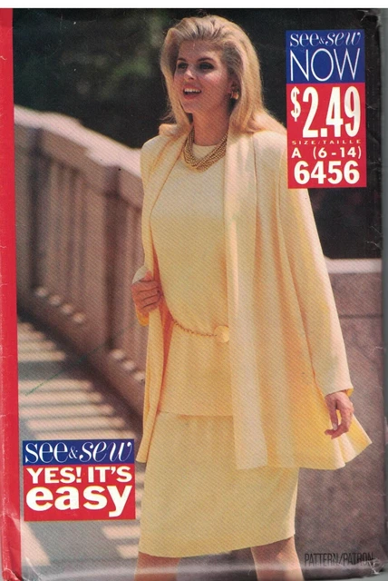 6456 UNCUT Butterick Sewing Pattern Misses Loose Fitting Top Skirt Jacket OOP FF