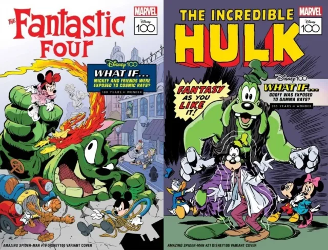 Amazing Spider-Man 19 & 21 Nm Disney100 Variant Set Fantastic Four Hulkbwhat If