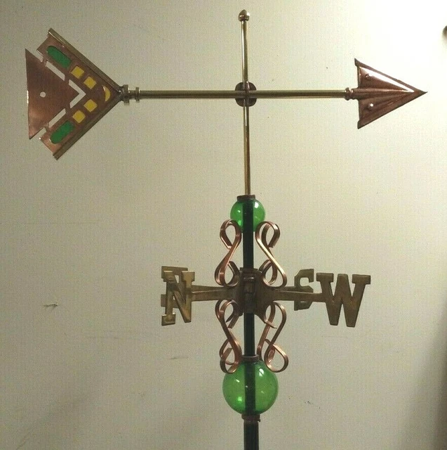 LARGE COPPER STAIN glass arrow weathervane,nsew directionals/rod/balls