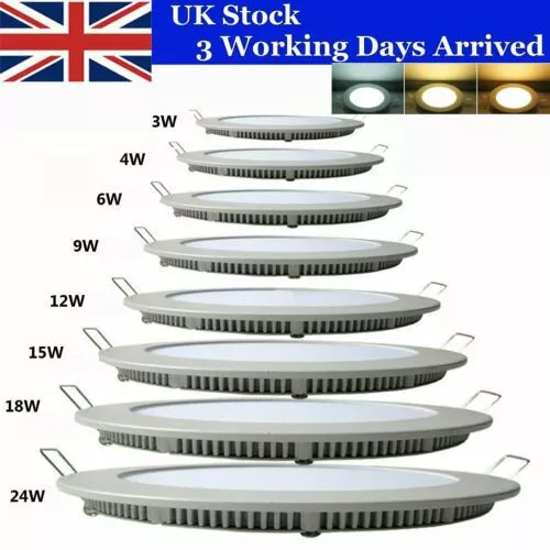 LED Panel Light Round Recessed Ceiling Down Lights 3W 6W 9W 12W 18W 24W UK Stock 2