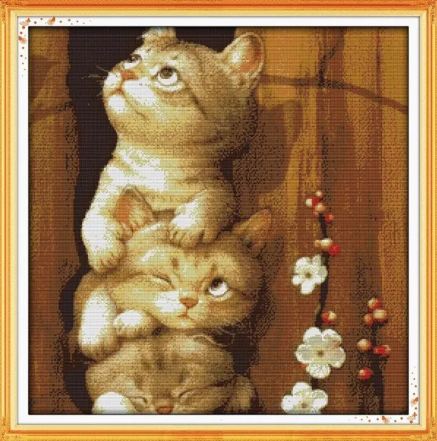 Cross Stitch Three Cats Cute Pet Design Canvas Pattern Embroidery House Displays