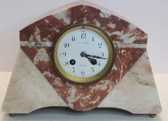 Antique Working 1920's French Art Deco 8 Day 'Time & Strike' Marble Mantel Clock