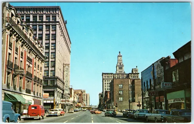 c1960s Davenport, IA Downtown 3rd St Chrome Photo Postcard Main Street Cars A89 2