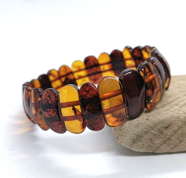 Bracelet Ambre Couleur Cognac Perles Ovales Polies Naturelles Cadeau Pour Elle