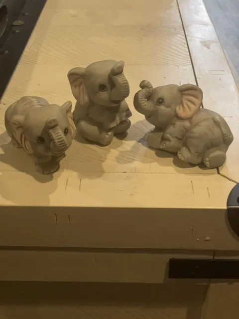 Vintage Set Of Three Homco Baby Elephant Figurines #1400, Cute!