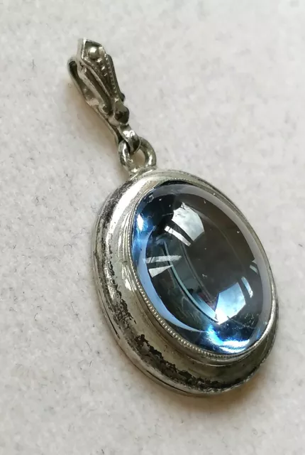 Antik Silber 830 Kette Anhänger mit elegante groß Aquamarin, Art Deco, 2,98g