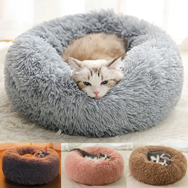 Dog Bed Donut Soft Round Plush Cat Beds For Calming Pet Anti Anxiety Washable