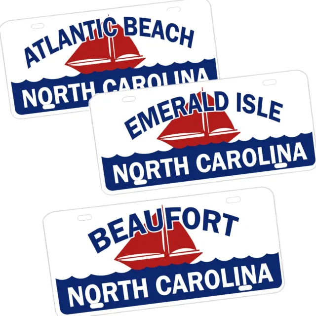 North Carolina Beaches and Coastal Town Sailboat Aluminum License Plate Sign