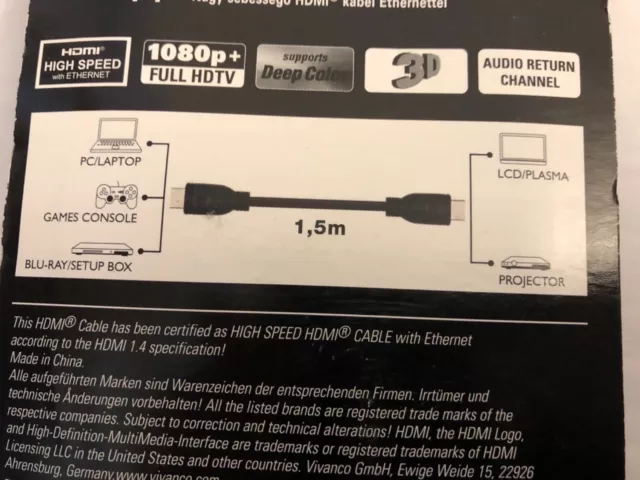 *Cavo HDMI TECCUS ad alta velocità di VIVANCO 4K/3D/1080p connettore HDMI HDMI 1,5 m* 2