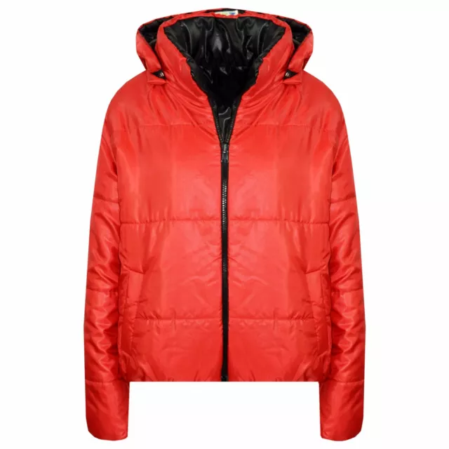 Bambini Ragazze Rosso Piumino Imbottito Reversibile Giacche Corto con Cappuccio