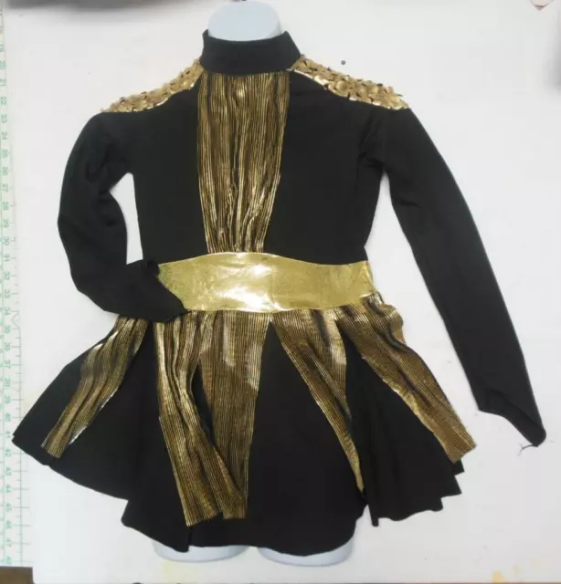 Irish Celtic Dress Black Gold Foil Belted Medium child girls 8-10 long sleeve