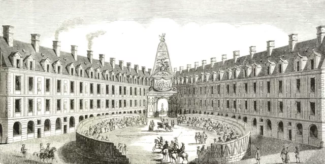 View of the AMPHITHEATRE from Place DAUPHINE in PARIS in 1649 - 19th century engraving