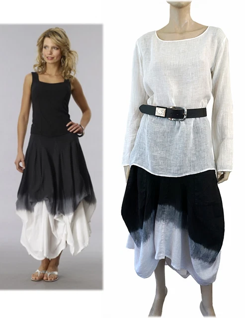 LUNA LUZ White Linen Tunic Top S Black Gray White Ombre Ella Skirt M