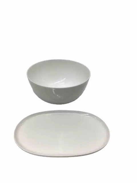 Nevaeh White Fitz And Floyd 1 Medium Deep Bowl 8.5” & 1 Coupe Oval Tray 10”