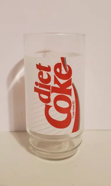 Vintage 1980s Diet Coke 12 oz White Swirl Ribbon 5.5" COCA-COLA GLASS