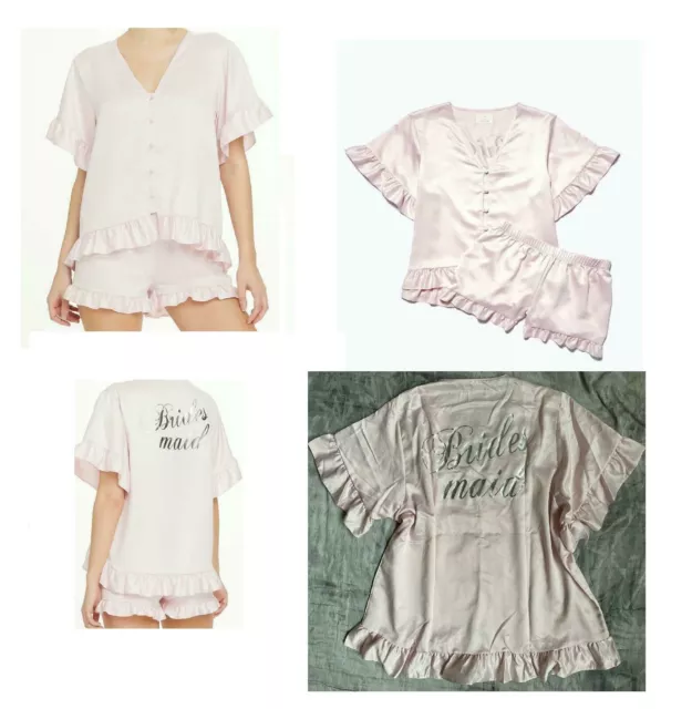 ladies pyjamas pj's satin set top shorts pink Bridesmaid wedding size Large, XL
